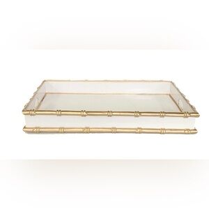 Medium-Sized Dana Gibson White Bamboo Metal Tray NIB